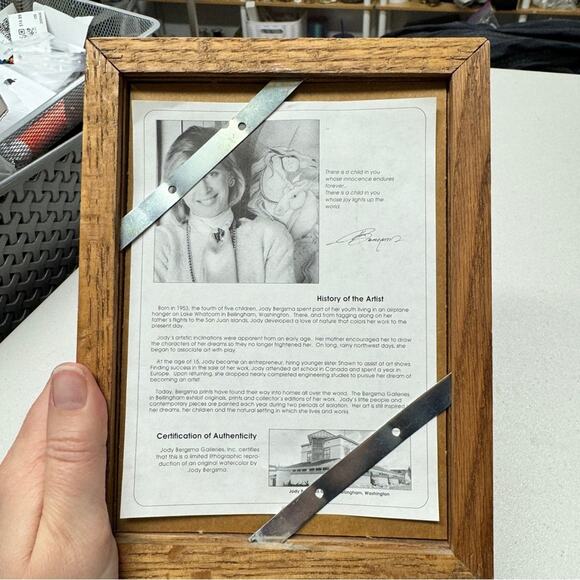 Jody Bergsma Signed Numbered Girl And Dad Print Wood Framed 6x8 Vintage 80s Art - Picture 3 of 8